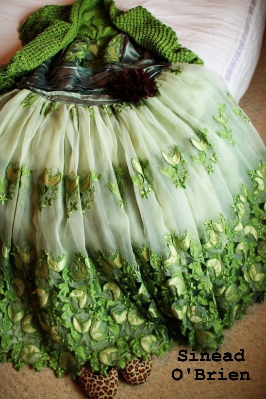 Lace vintage dress remade and dyed lime green