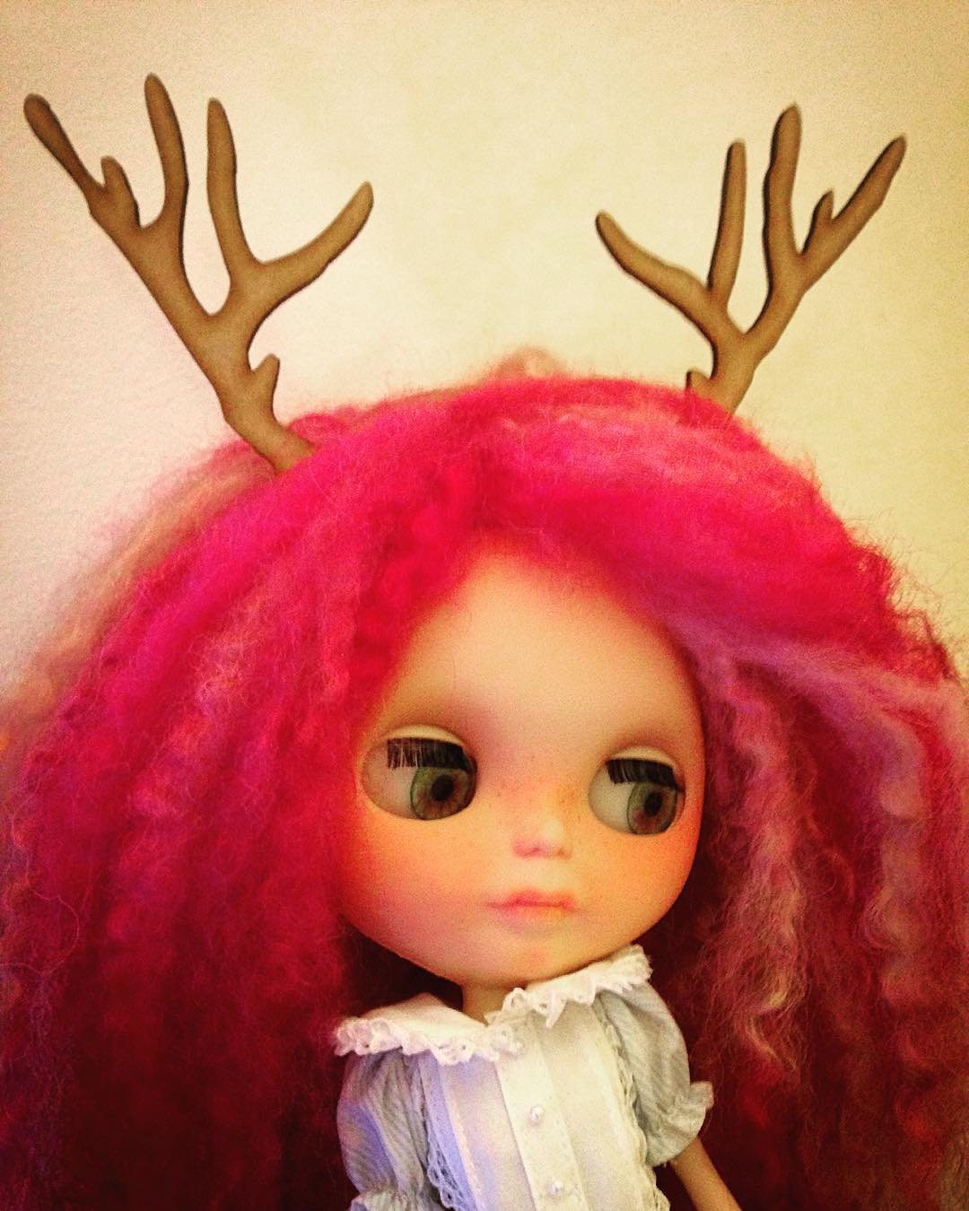 From Instagram: Thanks to @AccessSpace in Sheffield and their free laser cutting workshop one of my Blythes has a lovely new pair of antlers. #blythe