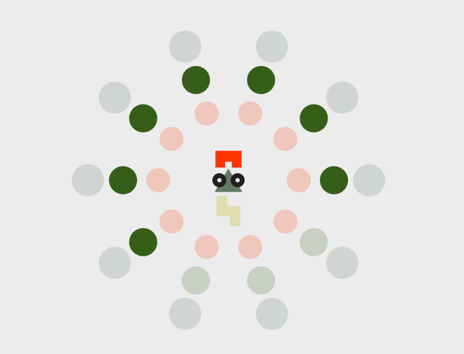 Abstract visualisation of a users visit showing a face at the centre surrounded by a series of circles