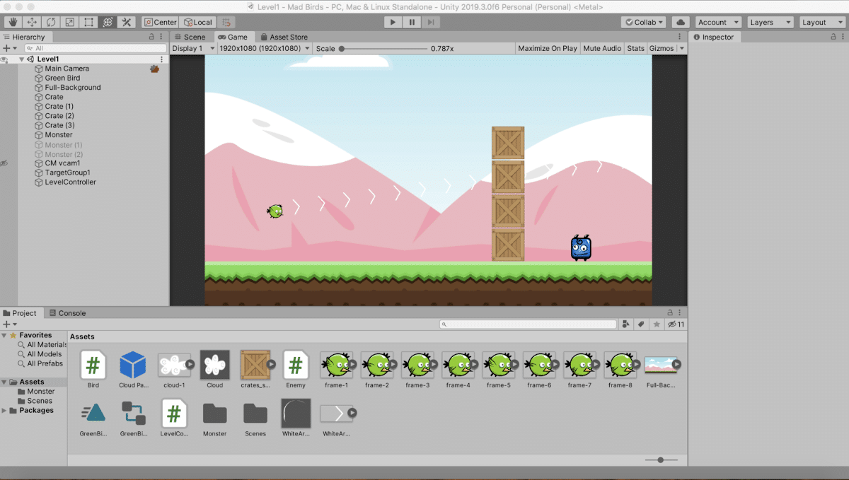 Unity Level 1 Mad Birds - Game View